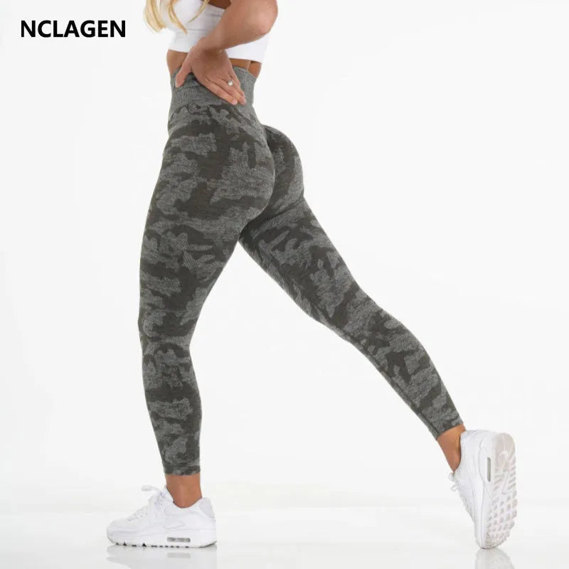NCLAGEN Women's Camo Seamless Leggings Sports High Waist Hip Lifting Tummy  Control GYM Tights Workout Fitness Elastic Yoga Pants